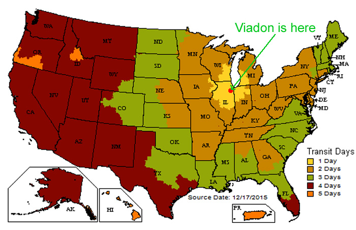 UPS Ground Shipping Map from Viadon