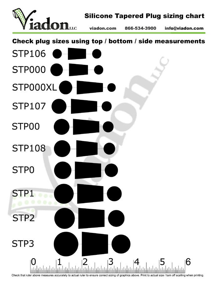 Tapered plug size comparison chart - large