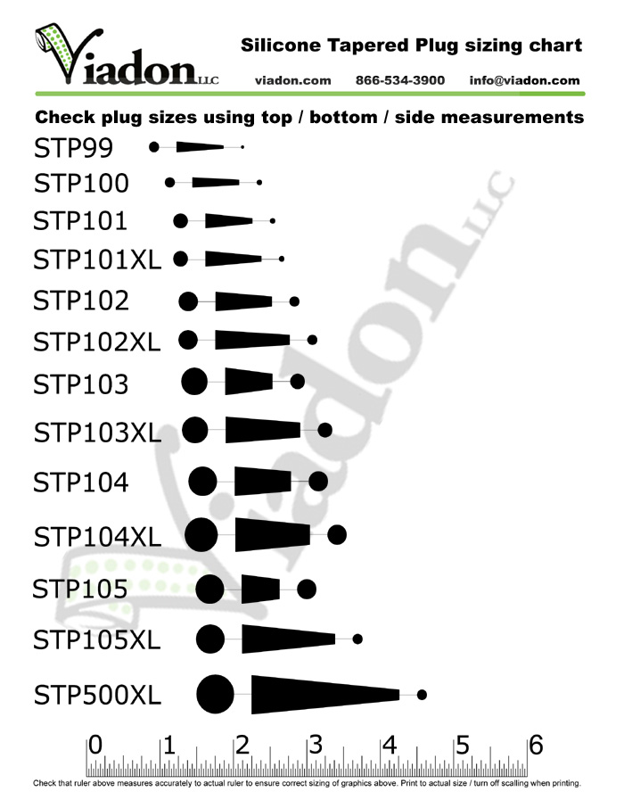 Tapered plug size comparison chart - small